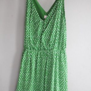 Green and white polka dot dress